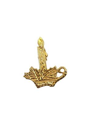 Gold Tone Candle Pin Brooch With Leaf Design Vintage Christmas 1.25 Inches Long